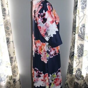Tiana B. Navy Blue & Pink Floral Print Short Sleeve Fit & Flare Dress Size 16